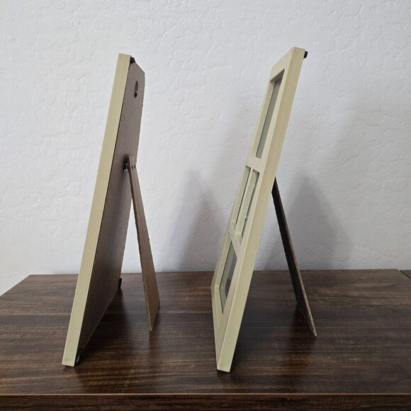 2 Beige Wooden Multi-Photo Slightly Distressed Frames Easel & Wall Mount Options - Picture 3 of 8